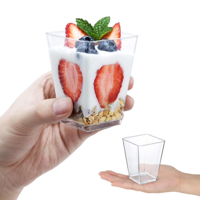 5 Oz-Plastic-Dessert-Cups: 30 Pack Square-Clear-Cups-with-Spoons, Parfait-Cups Appetizer-Cups Small-Plastic-Cups Mini Shooter-Cups for Party Yogurt Mousse Disposable Christmas