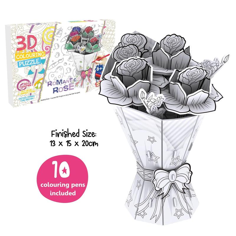 1 Set 3D Flower Puzzle Toy, Creative DIY Flower Puzzle Toy with 10 Colors Brush, DIY Art Supplies