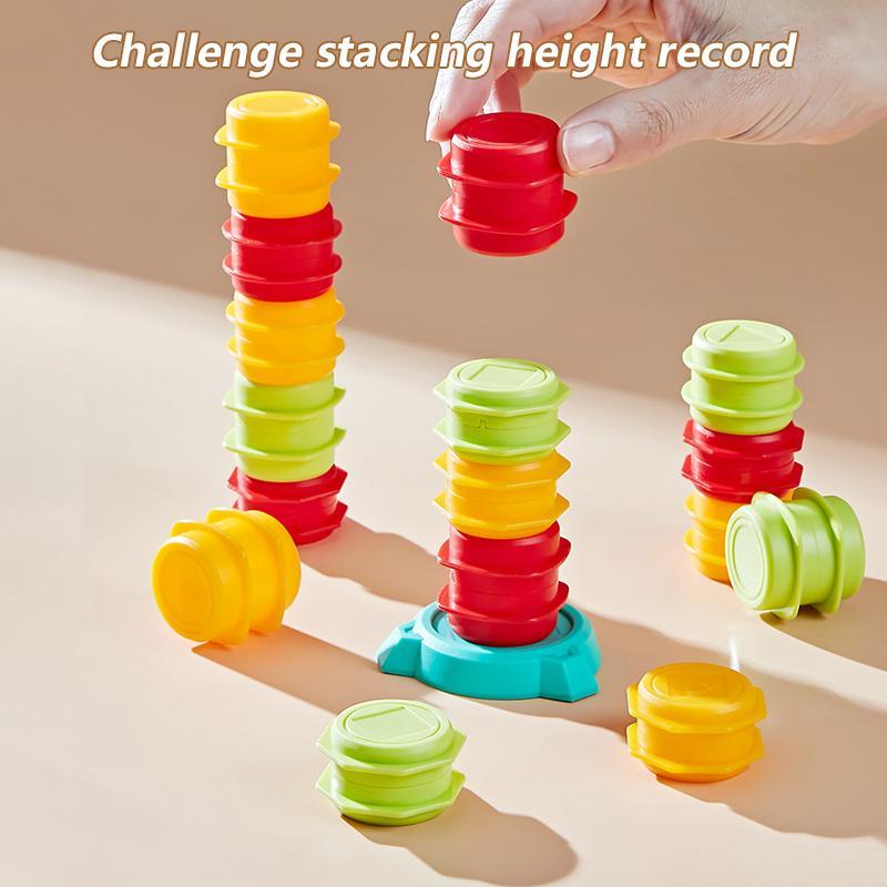 Crazy Forklift Stacking Game, 1 Set Colorful Stacking Game Toy, Including 2 Cars & 18 Barrels & 18 Question Cards & 2 Bases & 1 Bell, Interactive Game