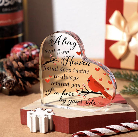 Sympathy Gift Red Cardinal Gift Memorial Gifts I'm Here by Your Side Acrylic Heart Plaque 3.94 x 3.94 Inches for Loss of Loved One Father Mother Decor Remembrance Condolence Bereavement Keepsake