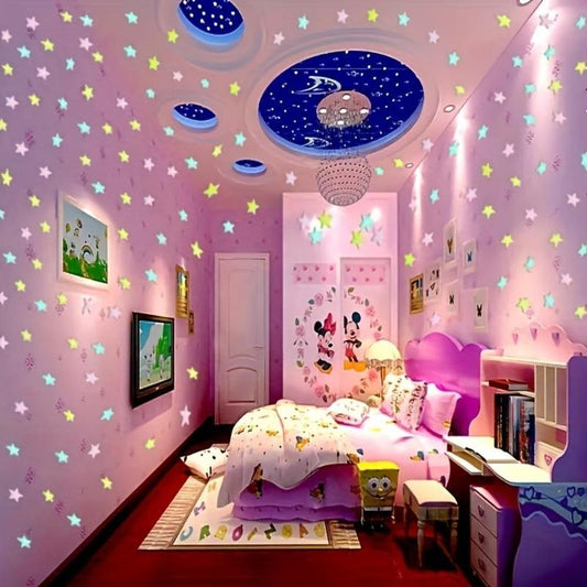 Star Pattern Wall Sticker, 100pcs/set Glow in the Dark Starry Sky Wall Decal, DIY Decorative Sticker for Home Bedroom Living Room