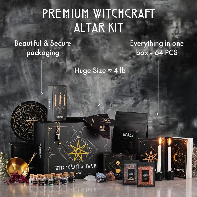 Witchcraft Supplies Witch Stuff Spell Kit 54/64PCS, Wiccan Supplies and Tools, Witchy Supplies Include Herb Crystal Candle Amethyst Altar Bowl Witch Bell, Witch Gift Wiccan Starter Kit Altar Supplies Pagan Decor