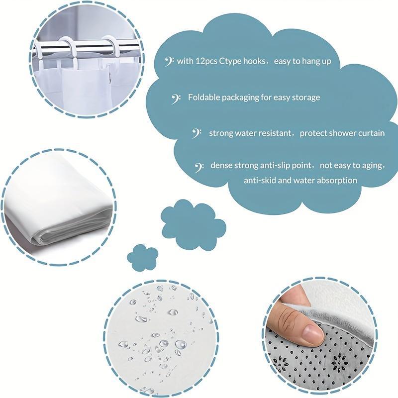 Marble Pattern Bathroom Set, 4 Counts/set Including 1 Decorative Bath Curtain & 1 Toilet Lid Mat & 1 U-shaped Mat & 1 Bath Mat, Bathroom Gadgets 2024, Bathroom Decor Set