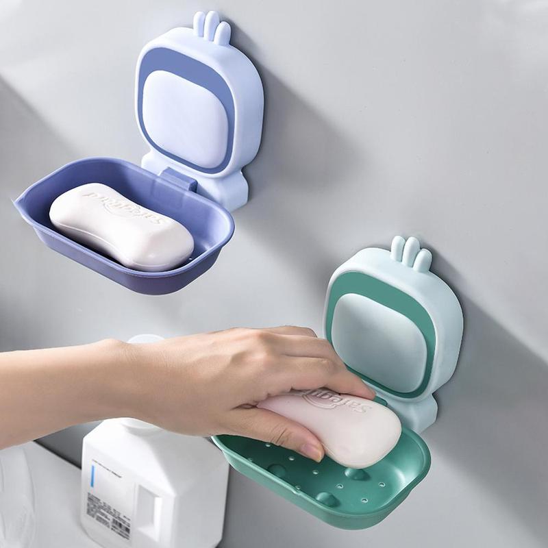 Cute Cartoon Shaped Wall Mounted Soap Dish, 1 Piece Punch Free Soap Holder, Portable Soap Storage Box for Bathroom Kitchen