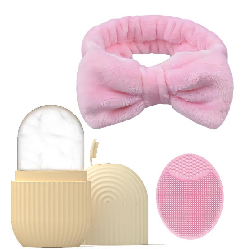 Bowknot Design Hair Band & Face Scrubber & Ice Mold Kit (3pcs/set), Gentle Facial Exfoliation Care Tools, Skincare Tools For Women