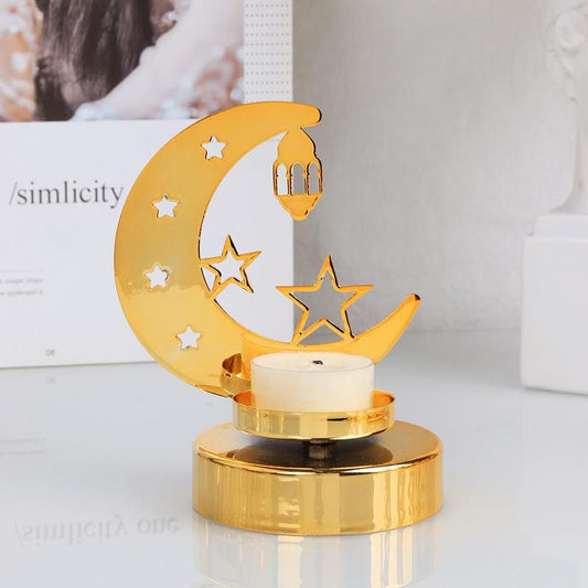 Moon & Star Design Candle Holder for Room Decor, 1 Count Home Decor Metal Iron Candle Holder, Decorative Candle Holder for Home Table Center Living Room Decor