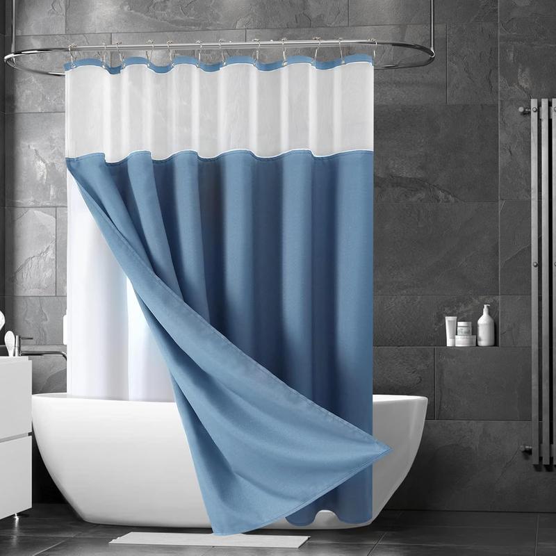 Textured Shower Curtain Shimmery Color Blue White Splice Double Layer Textured Mesh Top Window Polyester Fabric Waterproof Bathroom Shower Curtain