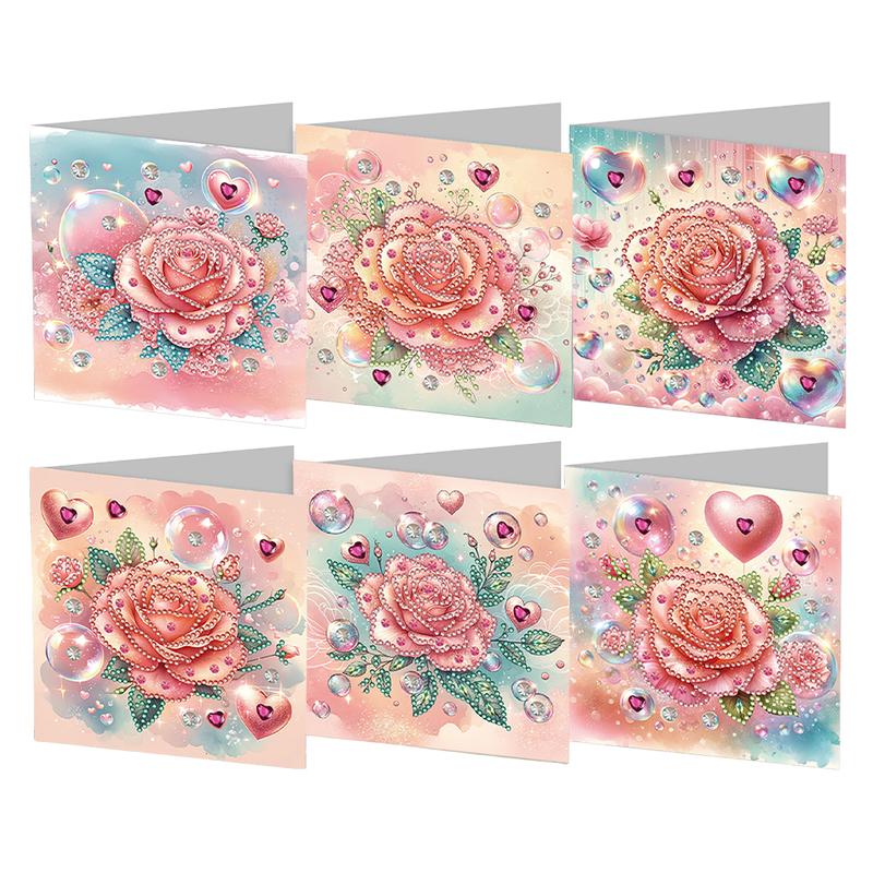 6Pcs Love Rose DIY Diamond Painting Greeting Card 5D Drill Painting Card Kit