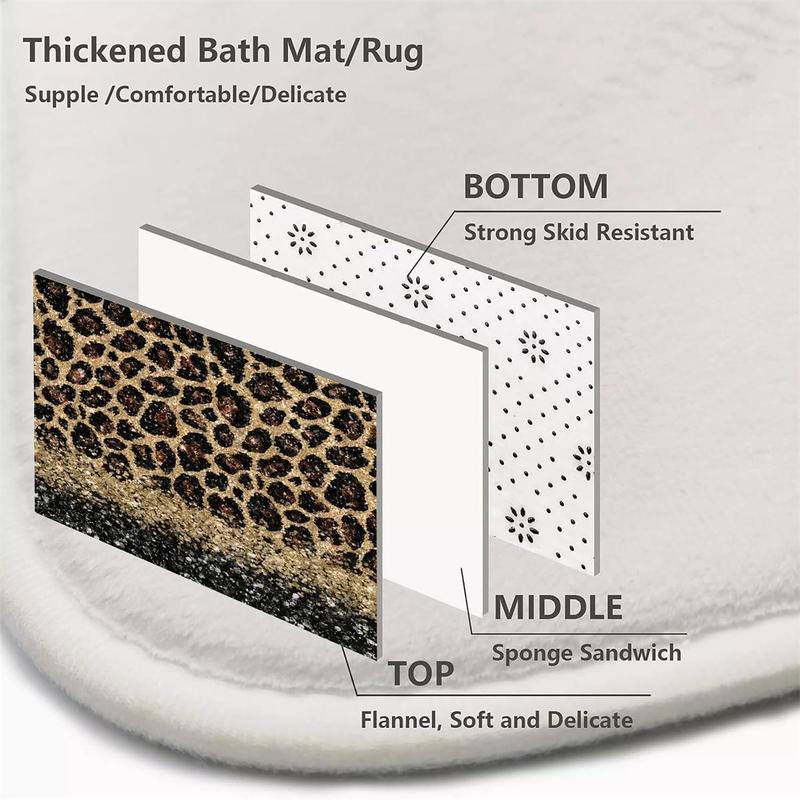 Leopard Print Bathroom Decor, 4pcs/set Innovative Non-slip Waterproof Shower Curtain & Toilet Lid Cover Pad & Thickened Toilet U-shape Mat & Toilet Lid Pad, Bathroom Accessories for Home Hotel Salon