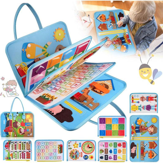 Busy Board for Toddlers,Busy Book Montessori Sensory Board Travel Quiet Book Preschool Educational Learning Toy for Baby Kids Car Plane Basic Dress Skills Fine Motor Activity Boards for 1+ Years Old