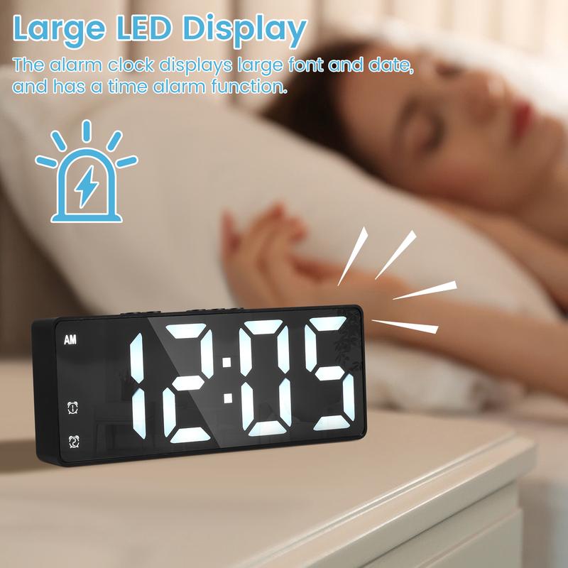 2024 New Clock Digital  Smart  Alarm Clock for Bedrooms, 6.3'' LED Alarm Clock, Large Display Bedside Alarm Clock with Snooze, Adjustable Brightness, USB Charging Port, Black Case and Green Digit