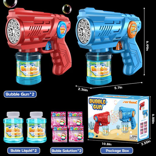 Christmas Gift for Kids 2-Pack Bubble Guns Blaster Machine Automatic Backyard Outdoor Toys for Kid: Zerhunt 10-Hole Bubble Gun with Rich Bubbles & LED Light - Outdoors Bubble Guns Blaster - 2P Bubble Blower