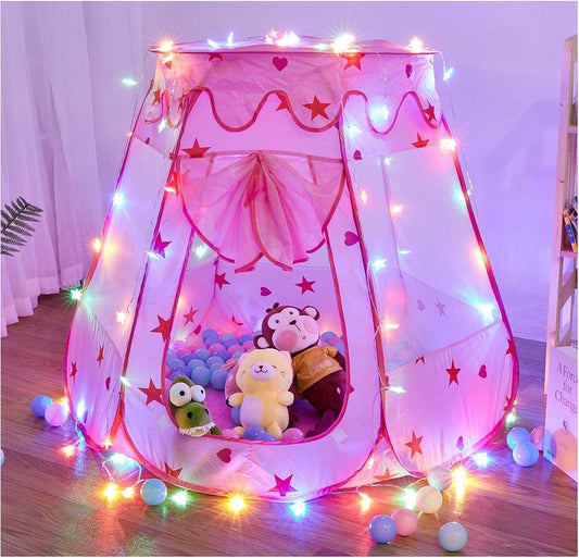 Christmas  Baby Kids Play Tents with Star Lights for Girls Boys, Princess Castle Toy Tent, Playhouse for Toddler Play House, Teepee Tent