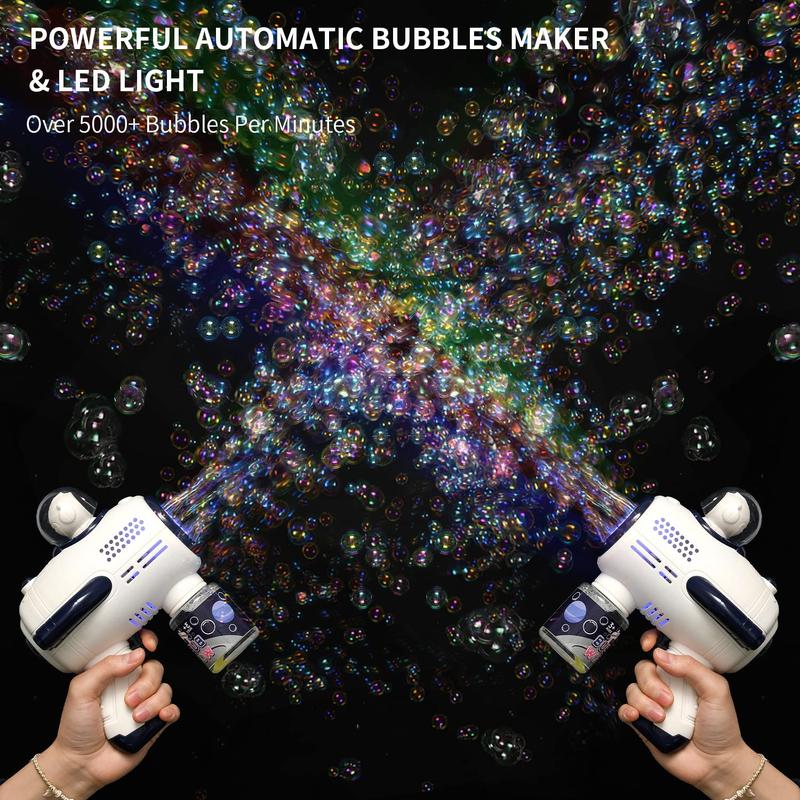 [12DAYS]Bubble gun for 1-3 years old, 5000 + bubbles per minute, 360¡ã leak proof, automatic space bubble blower with Led lights, birthday parties, outdoor gifts