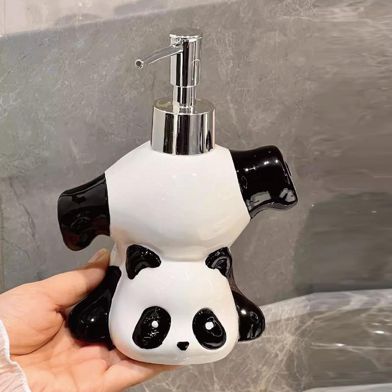 Cute Panda Design Soap Dispenser, Cartoon Ceramic Soap Dispenser Bottle, Empty Soap Dispenser for Home Bathroom Kitchen