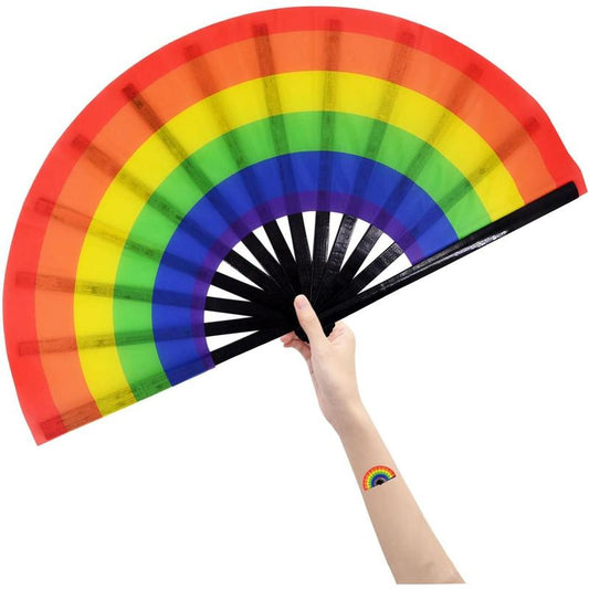 Large Folding Hand Rave Fan for Women/Men, Folding Hand Fan, Hand Fan Festival Fan Gift Fan Craft Fan Folding Fan Dance Fan (Rainbow)