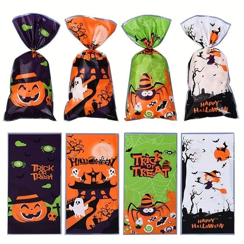 50pcs Halloween Candy Bags, Trick or Treat Gift Bag, Goody Bags, Packable Pouch, Biscuits Bag, Party Supplies, Halloween Decoration