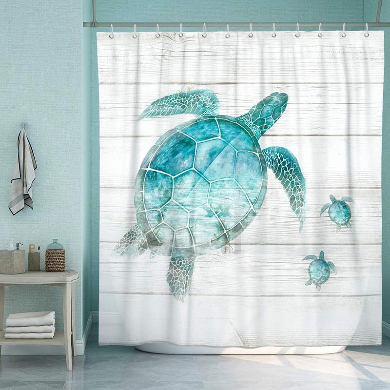 SUMGAR Blue Ocean Shower Curtain for Bathroom Coastal Beach Decoration Teal Sea Turtle Curtain Set with Hooks, 72 x 72 inch Gift for Women