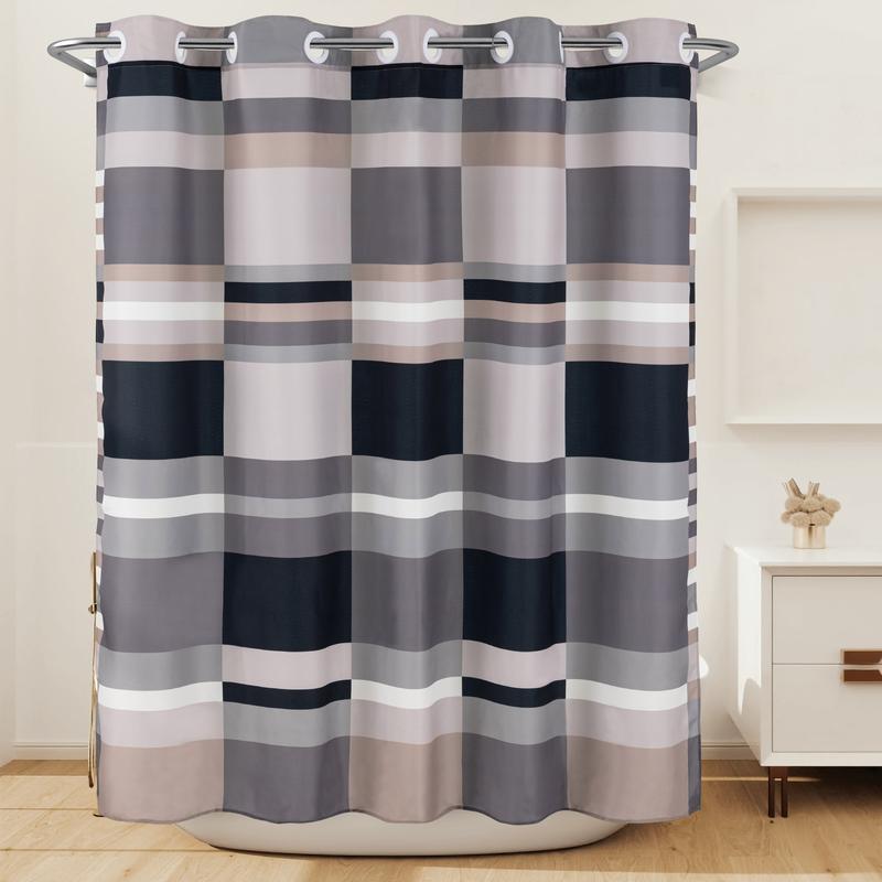 River Dream Modern Geometric Fabric Shower Curtain with Patchwork Plaid Designs,No Hooks Needed,with Magnets,Grey,71x74Inches,New Year gifts