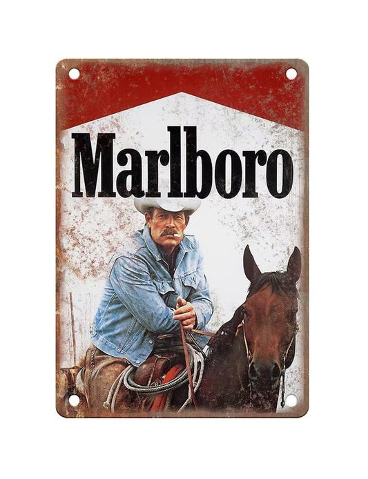 Handmade Aluminum Metal Tin Sign Vintage Looked Home Decor Marlboro Sign Man Riding Horse