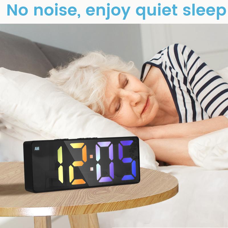 Digital Alarm Clock,6.7 inch Colorful LED Electronic Clock USB/Battery Operated Smart Desk Clock 12/24H Display 3 Adjustable Brightness Voice Control Snooze Function Reusable