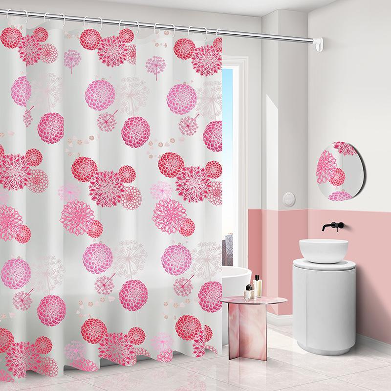 Floral Pattern Shower Curtain, Multi-size Waterproof Mildew Proof Adjustable Foldable Shower Curtain with Hook, Bathroom Supplies for Home Dormitory Hotel Salon