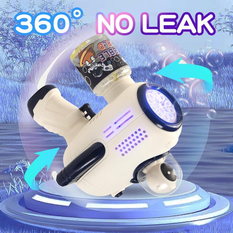 [12DAYS]Bubble gun for 1-3 years old, 5000 + bubbles per minute, 360¡ã leak proof, automatic space bubble blower with Led lights, birthday parties, outdoor gifts