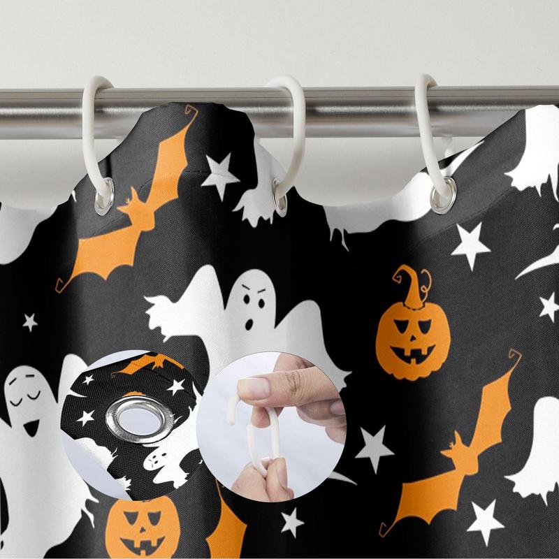 Halloween Ghost and Pumpkin Pattern Bathroom Decor Set, Shower Curtain Sets, 1 Waterproof Shower Curtain & 1 Bathroom Rug & 1 Toilet U-shape Mat & 1 Toilet Lid Cover Pad, Bathroom Accessories