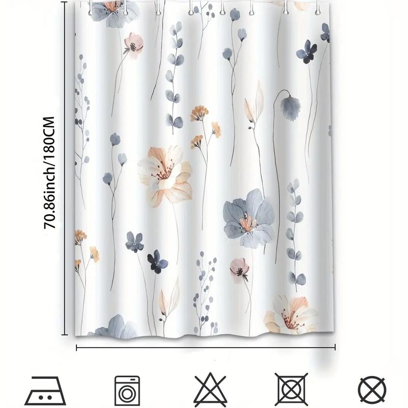 Floral Print Shower Curtain with 12pcs Hooks, Modern Minimalist Waterproof Shower Curtain, Bathroom Supplies