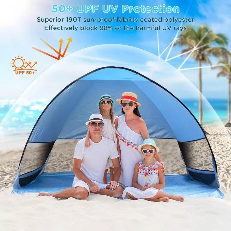 Pop Up Beach Tent UPF 50+ Sun Shelter for 2-3 Person Automatic Portable Beach Shade Tent Outdoor Cabana Sun Umbrella,Blue, Green