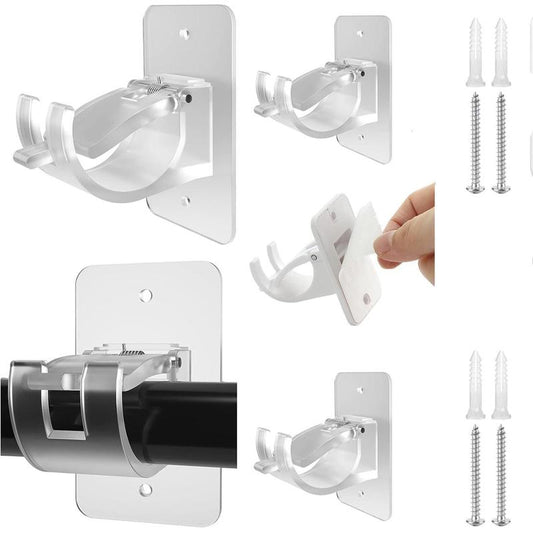 2pcs Self Adhesive Shower Curtain Rod Bracket, Curtain Rod Hook & Screw Set, Bathroom Supplies For Home Use