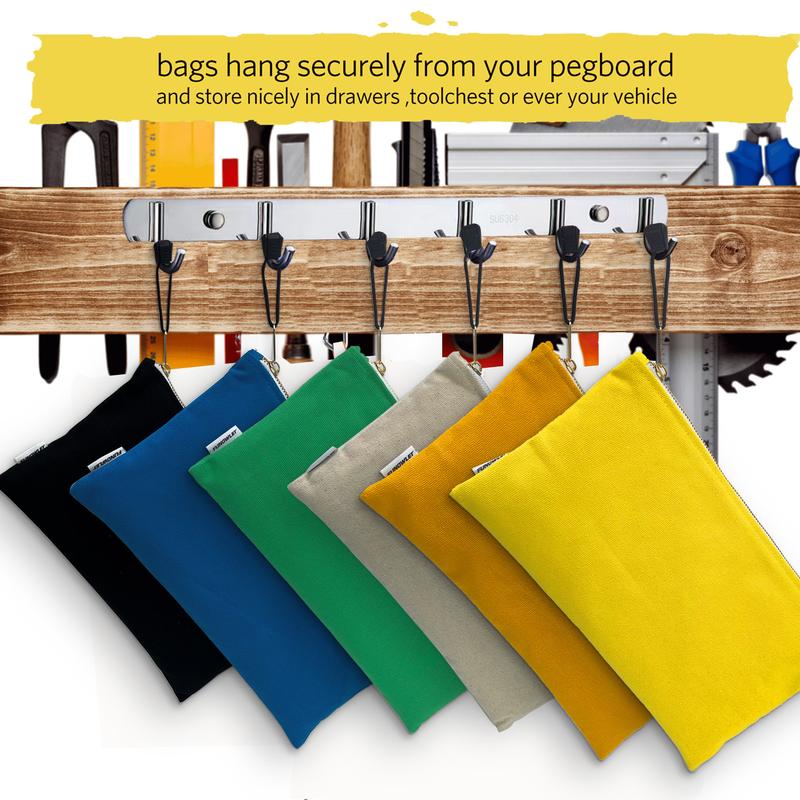 Canvas Tool Bag Zipper Pouch - 6 Pack Heavy Duty Tools Utility Pouches, Multipurpose Storage Organizer Tote Bags with Dependable Metal Zippers, 12.5 x 7-Inch, Olive/Orange/Blue/Yellow/White/Black