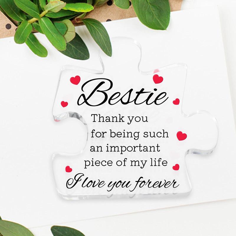 Puzzle Design Acrylic Plaque, 1 Count Thank You Gift for Bestie, Best Heartwarming Gift for Bestie, Desk Decoration Plaque