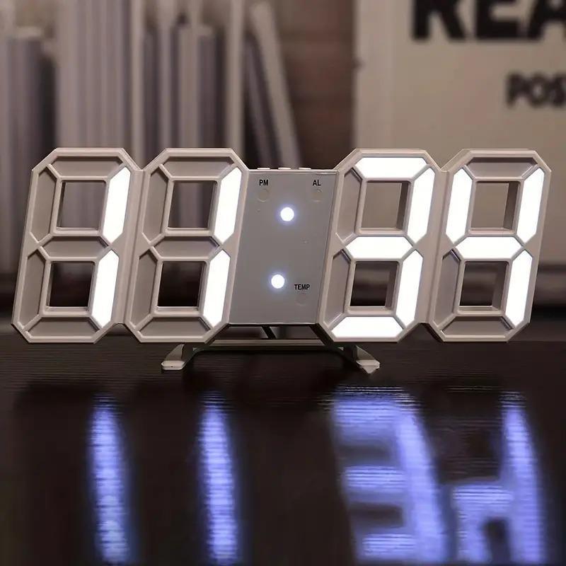 3D LED Digital Clock for Room Decor, LED Electronic Wall Clock, Luminous Alarm Clock with Silent Stereo Sound Alarm Clock, Perfect for Bedroom Living Room Home Decoration, Dorm Essentials