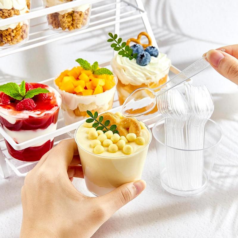 TOFLEN 50 Pack 5 oz Mini Dessert Cups with Spoons, Round Cake Cups Party Serving Cups for Parfait, Appetizers, Cocktails, Dessert Shooters & Dessert Shot Glasses Disposable Plastic