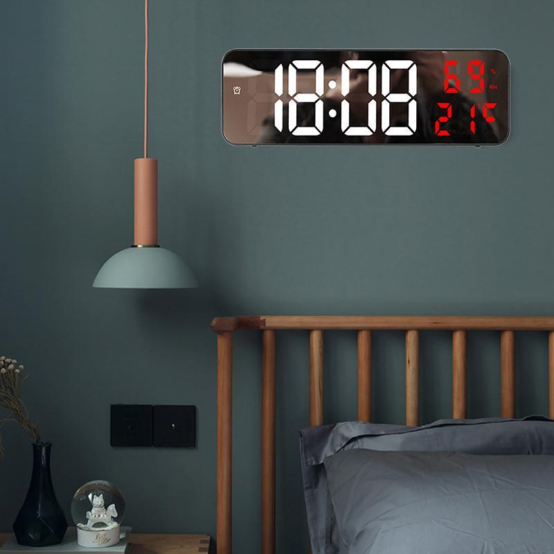 USB Charging Mirror Large Screen Electronic Alarm Clock for Room Decor, LED Display Wall Clock, Home Decor for Living Room, Bedroom Decor