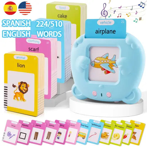 Bilingual Kids Toddler Talking Flash Cards with 224 Sight Words,Montessori Toys,Speech Therapy,Autism Sensory Toys,Learning Educational Gifts for Age 1 2 3 4 5 Years Old Boys and Girls