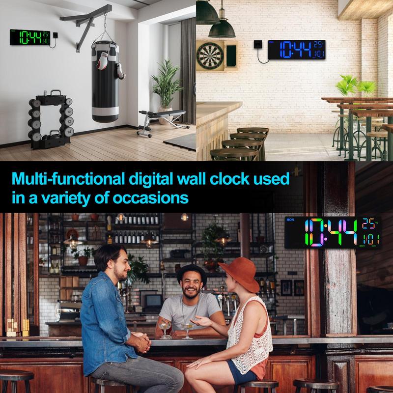 Large Screen Digital Wall Clock, 1 Count USB Powered Alarm Clock with Remote Control, Bedroom Wall Decor Clock with Date & Temperature Display, Home Decor