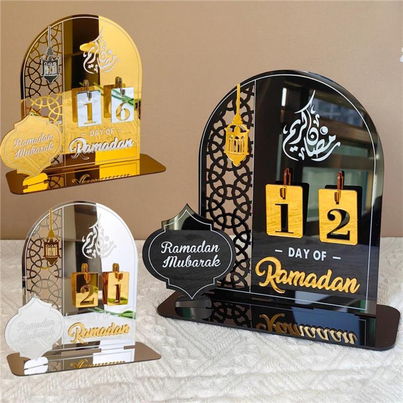 Ramadan Decoration Countdown Calendar with Base, 1 Count Ramadan Mubarak Islam Advent Day Calendar Desktop Ornament for Home Decor, Ramadan Gifts