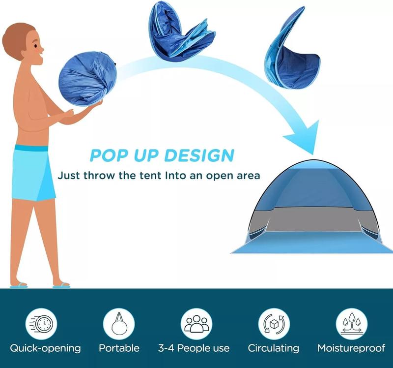 Pop Up Beach Tent UPF 50+ Sun Shelter for 2-3 Person Automatic Portable Beach Shade Tent Outdoor Cabana Sun Umbrella,Blue, Green