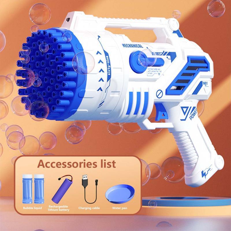 Bubble Machine Toy with 69 Hole , Contains Two Bottles of Bubble Liquid, One Rechargeable Lithium Battery, Charging Cable, Water Tray