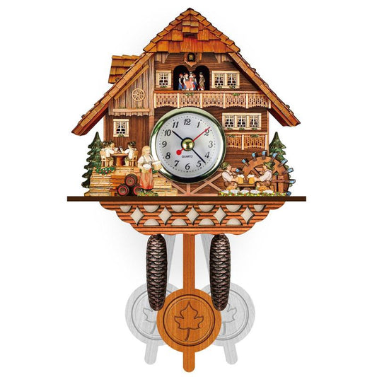 Wooden Clock House Design Wall Clock, 1 Count Vintage Clock, Home Decor for Living Room Bedroom [Battery Required, without Battery]