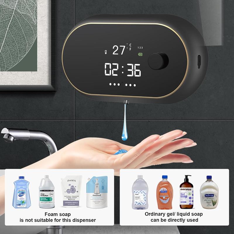 Automatic Soap Dispenser Hand Free Wall Mount Rechargeable Liquid Soap Dispenser Touchless Soap Dispenser Smart Electric Wall Auto Dish Soap Dispenser for Bathroom, Kitchen, Commercia Black