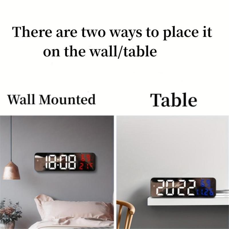 USB Powered Large Digital Wall Clock, Temperature & Humidity Date Display Alarm Clock, 12/24H Electronic LED Clock?[Battery Required, without Battery]