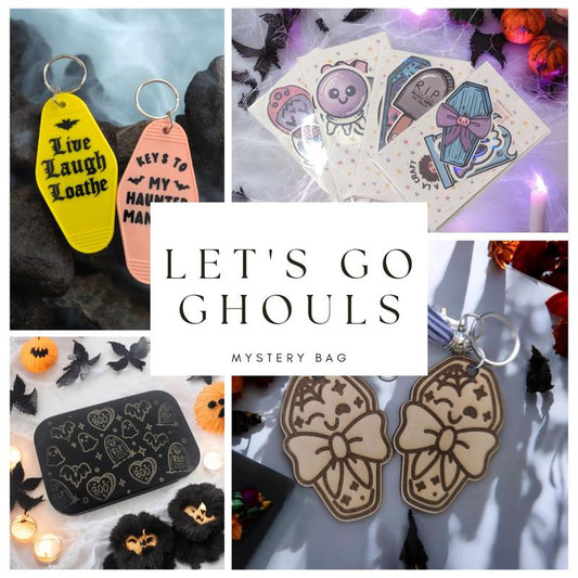 Spooky Girl Bundle - always includes tote or makeup bag, sticker pack, and keychain - Halloween themed bundles for adults.