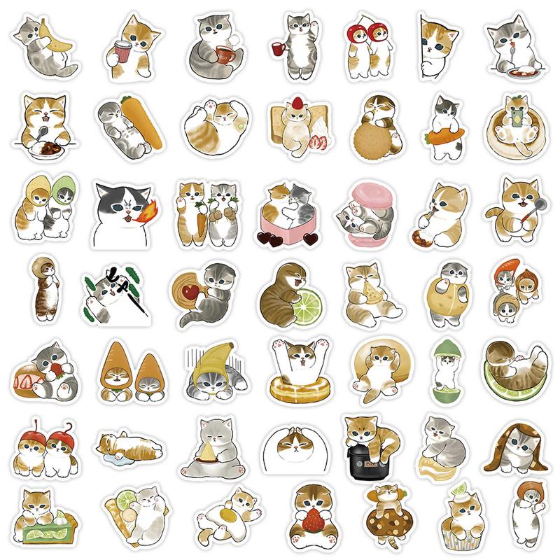 Cartoon Cat Pattern Sticker, 100pcs/set Waterproof Self Adhesive Decor Paper, Decor Sticker for Gift Greeting Card Waterbottle Laptop Phone