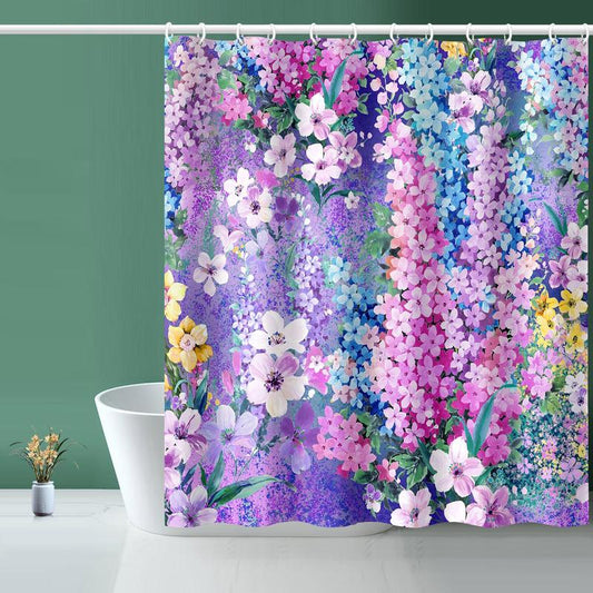 Floral Pattern Bath Curtain, 1 Count Colorful Waterproof Shower Curtain with 12pcs Hooks, Machine Washable  Bath Curtain for Home Dormitory Hotel Decor