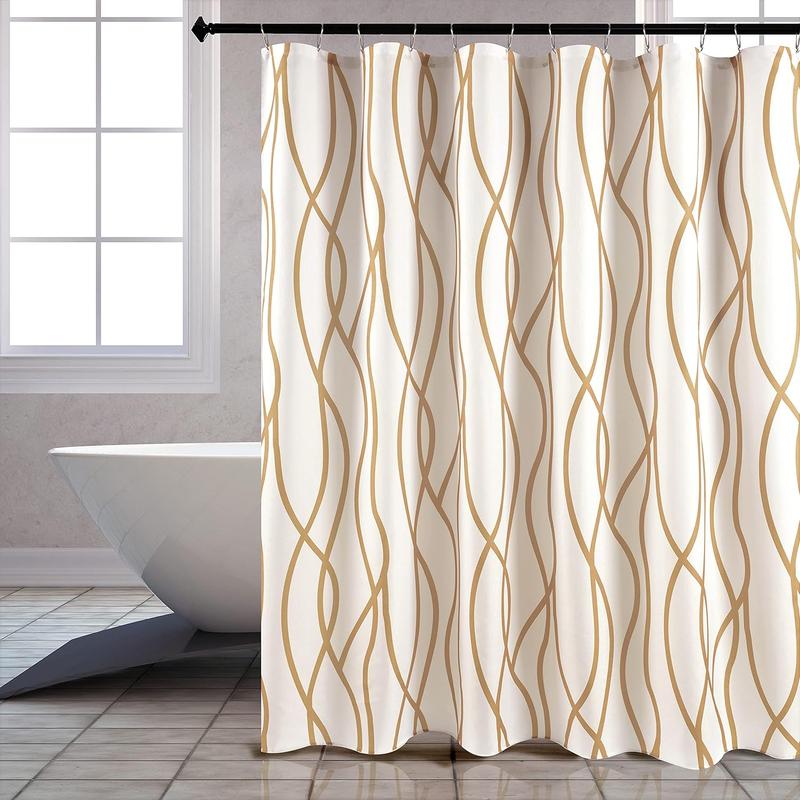 Extra Long Textured Fabric Shower Curtain 72 Inch Width by 84 Inch Length, Gold Dancing Printed Bathroom Curtains Machine Washable