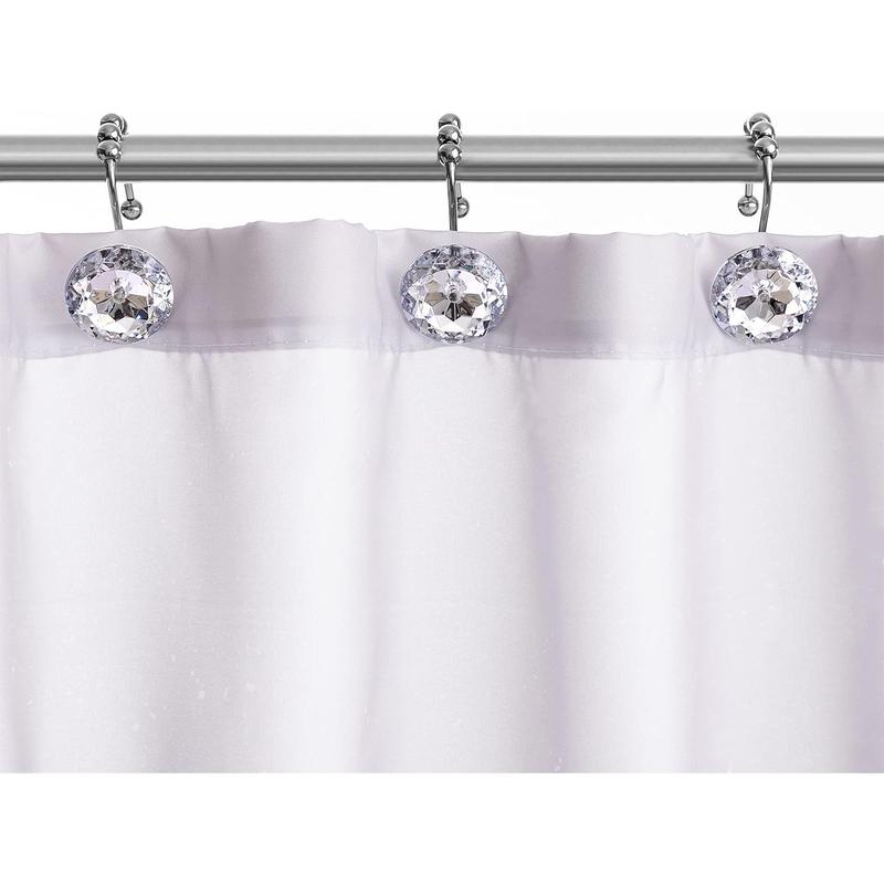 HBlife 12 Pcs Acrylic Decorative Rolling Diamond Shower Curtain Hooks Rust Proof with Glide Balls Rhinestones Crystal Bling Shower Curtain Hooks for Curtain and Shower Rod, Clear Round