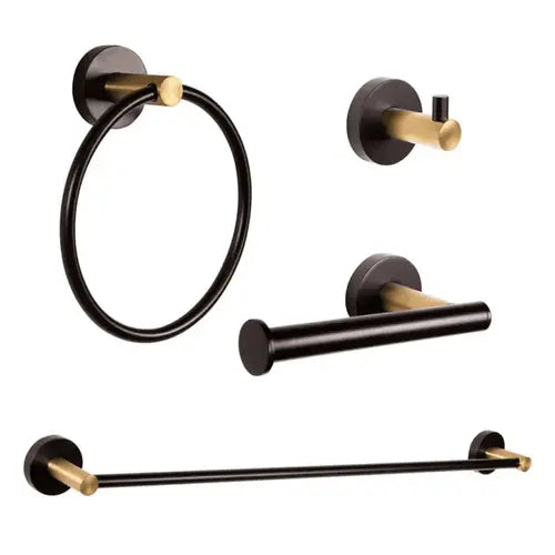 4-Piece Bathroom Accessories in Matte Black and Gold